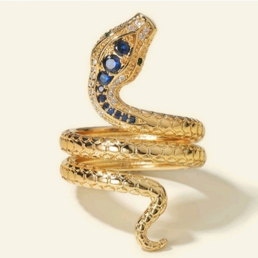 Gold and Blue Snake Ring